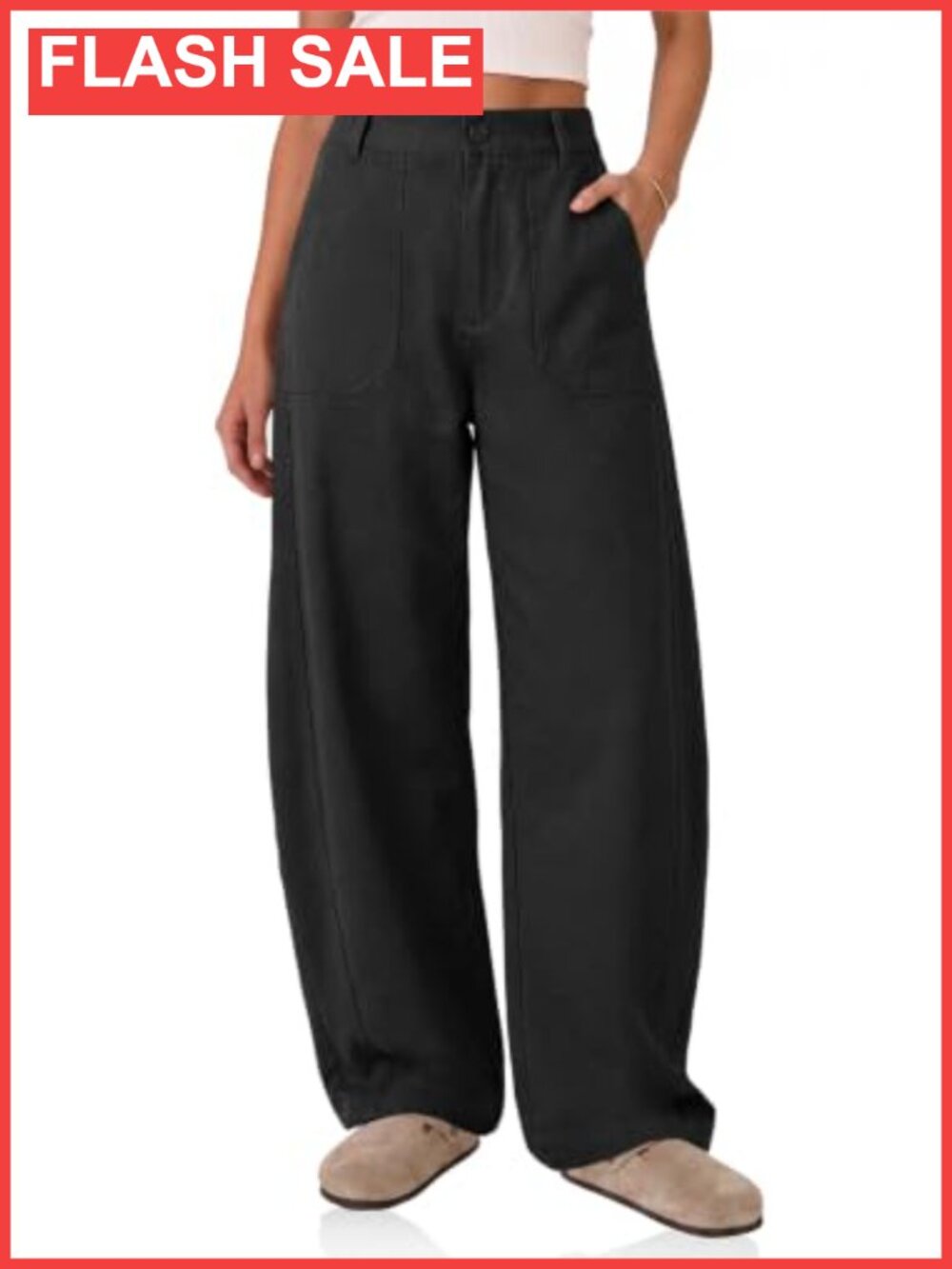 High Waisted Barrel Pants Wide Leg Cuffed Loose Fit Side Pockets